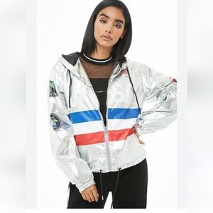 Forever 21 Nasa Graphic Metallic Windbreaker Silver woman's size S